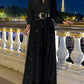 💖⚡Elegant long-sleeved blouse with V-neckline and wide sequinned jumpsuit trousers