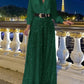 💖⚡Elegant long-sleeved blouse with V-neckline and wide sequinned jumpsuit trousers