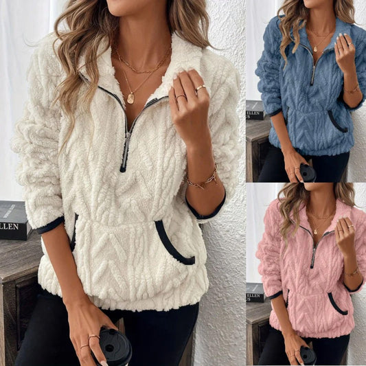 🔥Limited stock available 50% OFF🔥💥Half-Zip Fuzzy Sweatshirt 🍂 | Cloud-Soft + Roomy Pockets – Comfy Daily/Lounge